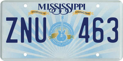 MS license plate ZNU463