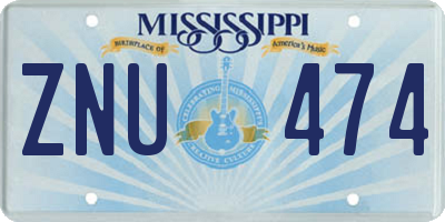 MS license plate ZNU474