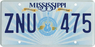 MS license plate ZNU475
