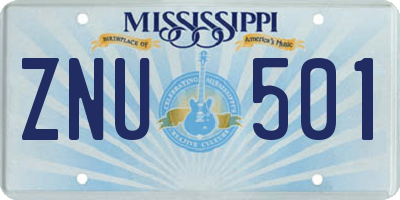 MS license plate ZNU501