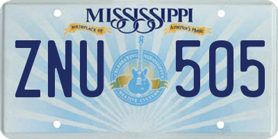 MS license plate ZNU505
