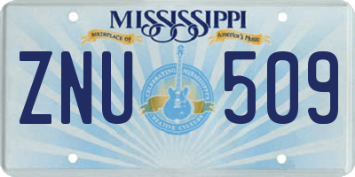MS license plate ZNU509