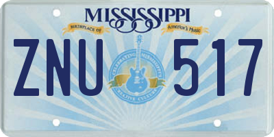 MS license plate ZNU517
