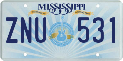 MS license plate ZNU531