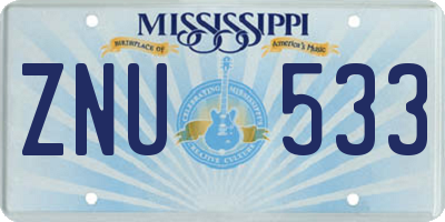 MS license plate ZNU533