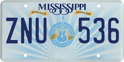 MS license plate ZNU536