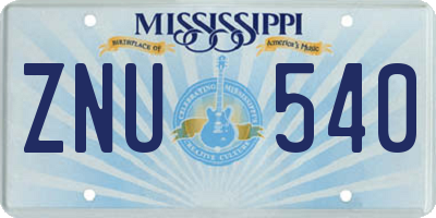 MS license plate ZNU540