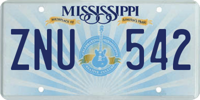 MS license plate ZNU542