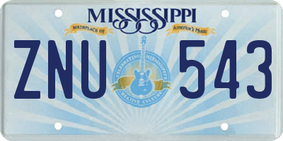 MS license plate ZNU543