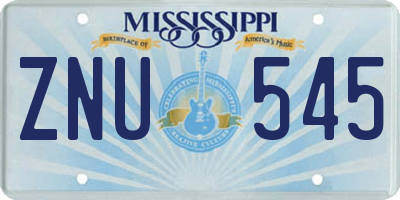 MS license plate ZNU545