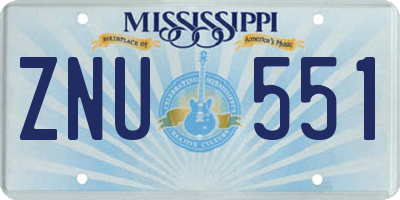 MS license plate ZNU551
