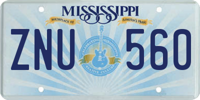 MS license plate ZNU560