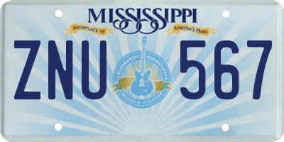 MS license plate ZNU567