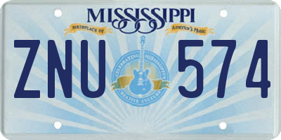 MS license plate ZNU574