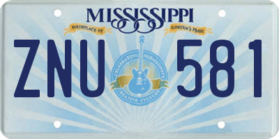 MS license plate ZNU581