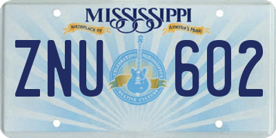 MS license plate ZNU602