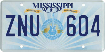 MS license plate ZNU604