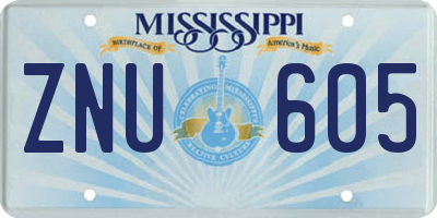 MS license plate ZNU605