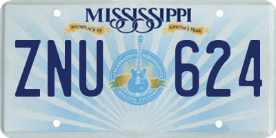 MS license plate ZNU624