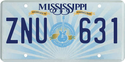 MS license plate ZNU631