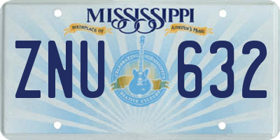 MS license plate ZNU632