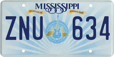 MS license plate ZNU634