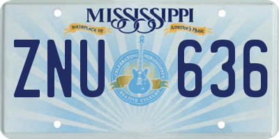 MS license plate ZNU636