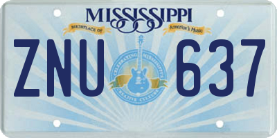 MS license plate ZNU637