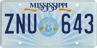 MS license plate ZNU643