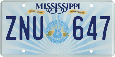 MS license plate ZNU647