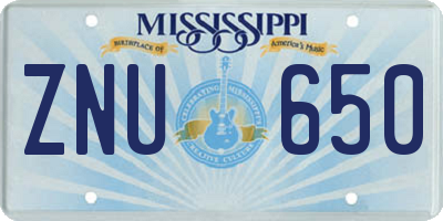 MS license plate ZNU650