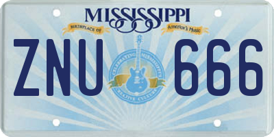 MS license plate ZNU666