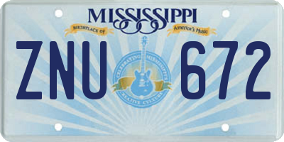 MS license plate ZNU672