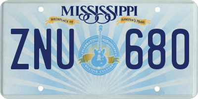 MS license plate ZNU680
