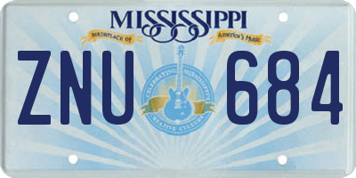 MS license plate ZNU684