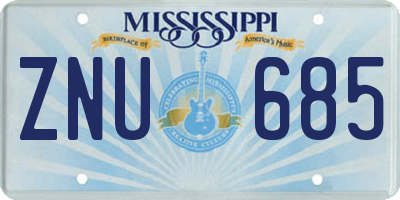 MS license plate ZNU685