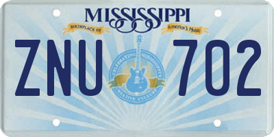 MS license plate ZNU702