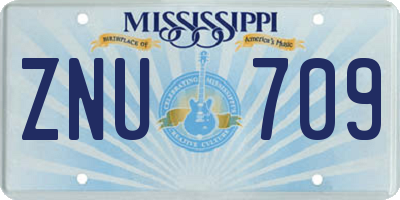 MS license plate ZNU709