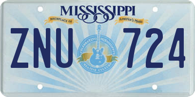 MS license plate ZNU724
