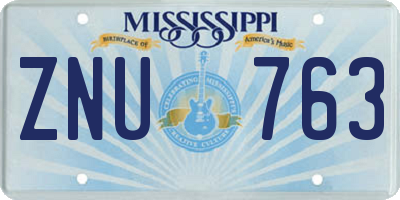 MS license plate ZNU763