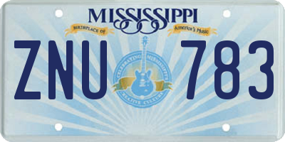 MS license plate ZNU783