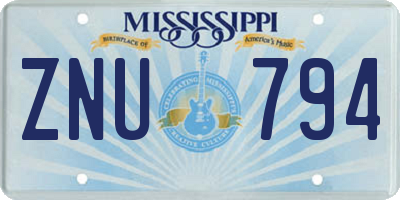 MS license plate ZNU794