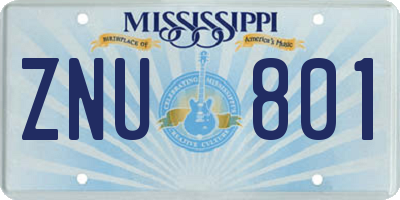 MS license plate ZNU801