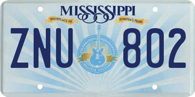 MS license plate ZNU802