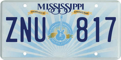 MS license plate ZNU817