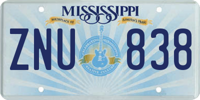 MS license plate ZNU838