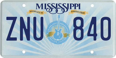 MS license plate ZNU840