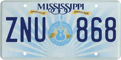 MS license plate ZNU868
