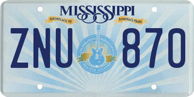 MS license plate ZNU870