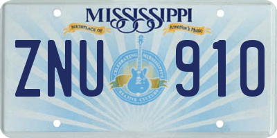 MS license plate ZNU910